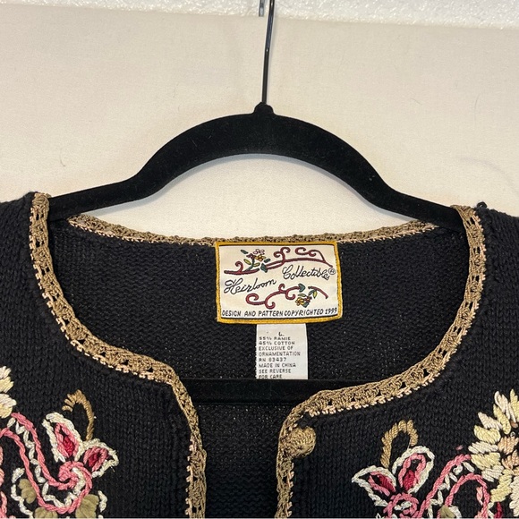 Heirloom Collectibles Womens Sweater Button Up Cardigan Embroidered Vintage L - Picture 5 of 10